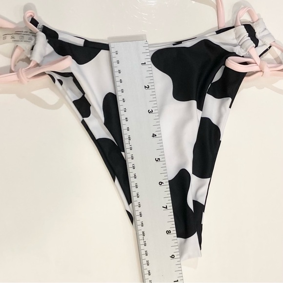 nwot SHEIN Bikini Set S Cow-skin Black-White Pink-Trim Adjust-Tie Stretch Lined - Picture 9 of 10